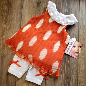 Baby Essentials orange and white polka dot top, capri set Size 3 months